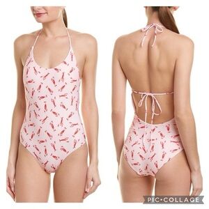 NWT Pink & Red Lobster Print One Piece Swimsuit